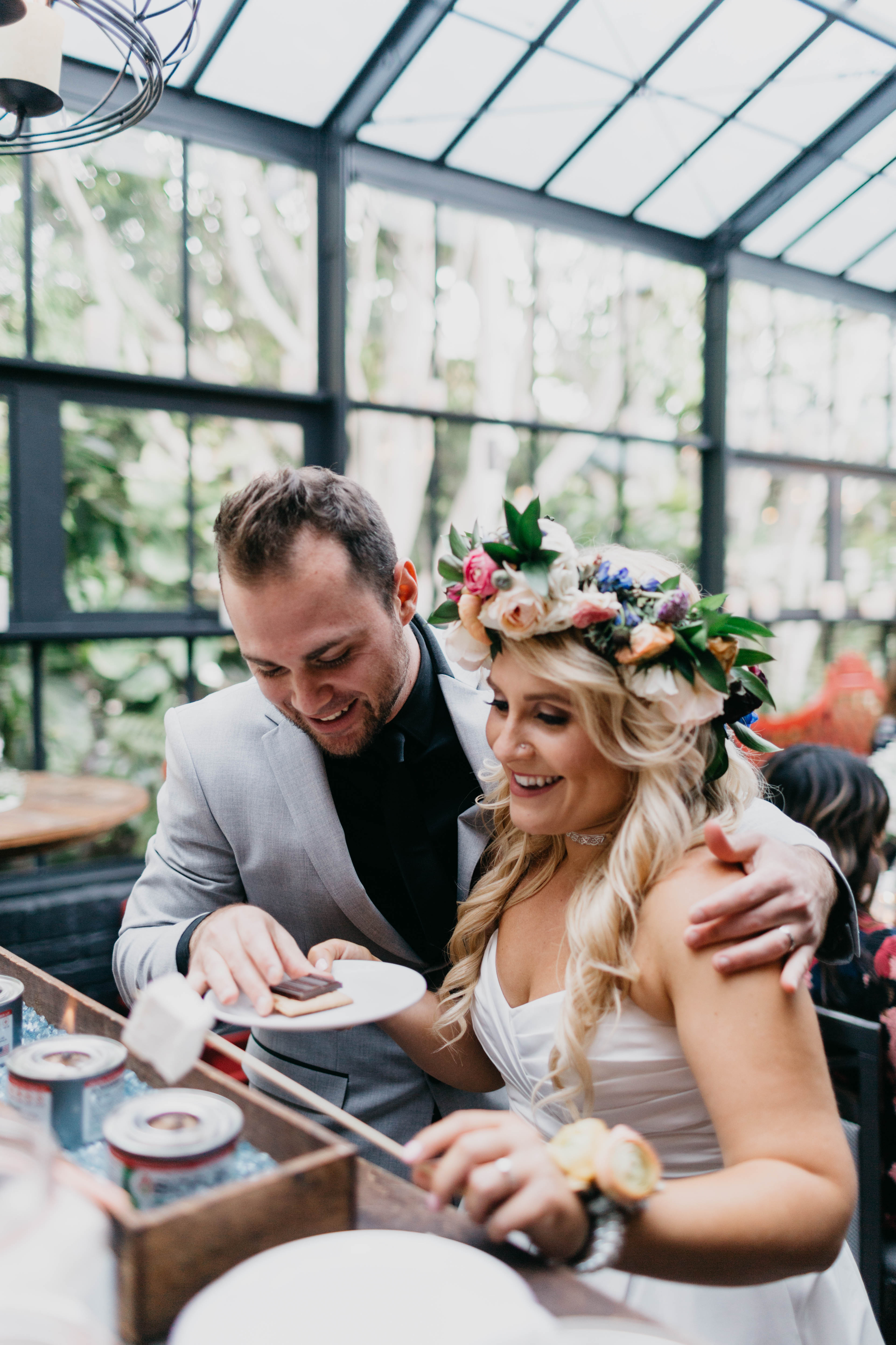 A colorful greenhouse wedding at the five crowns in Corona Del Mar and Crystal cove, California