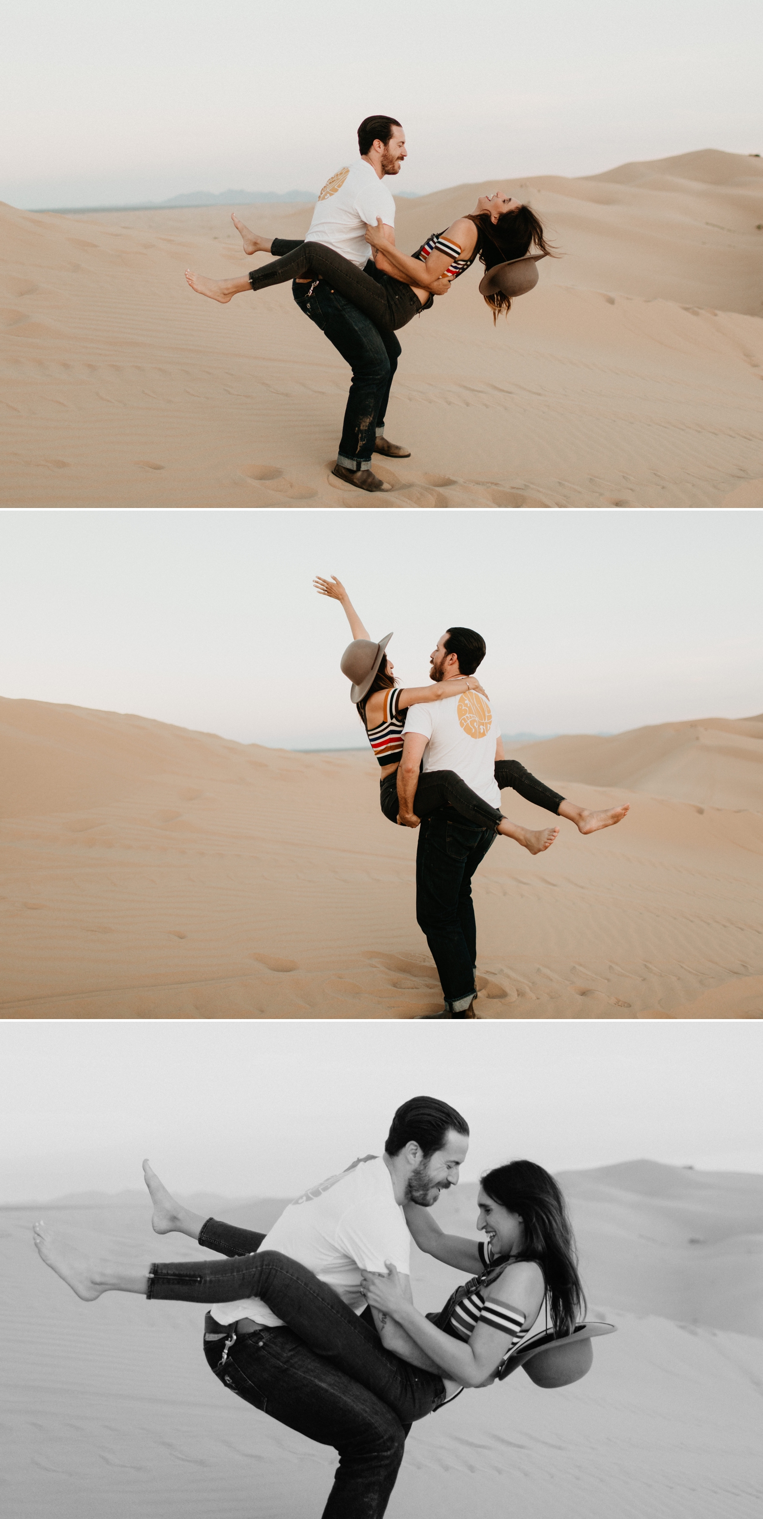 Unique and Bohemian adventurous engagement session on glamis san diego sand dunes