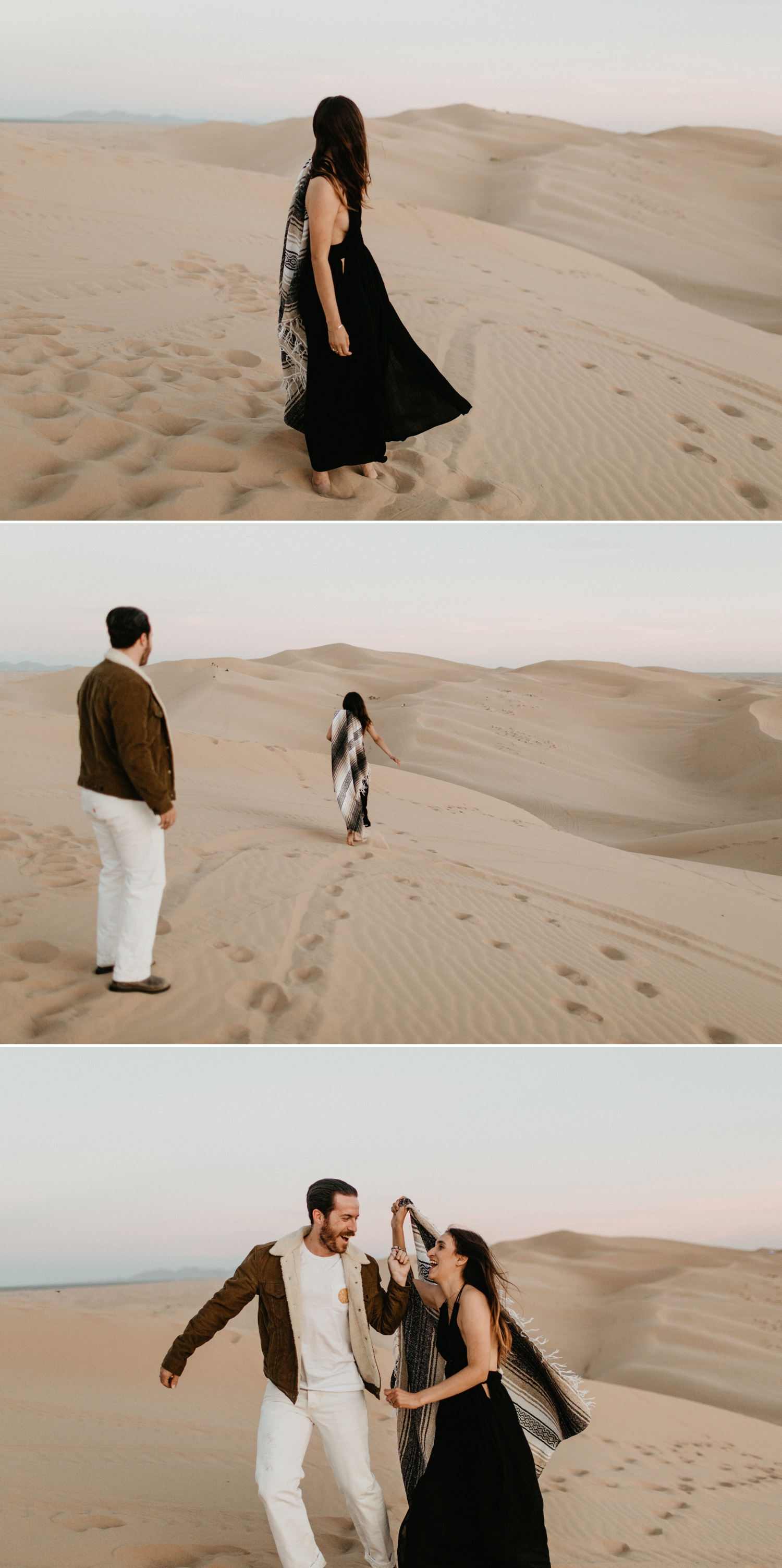 Unique and Bohemian adventurous engagement session on glamis san diego sand dunes