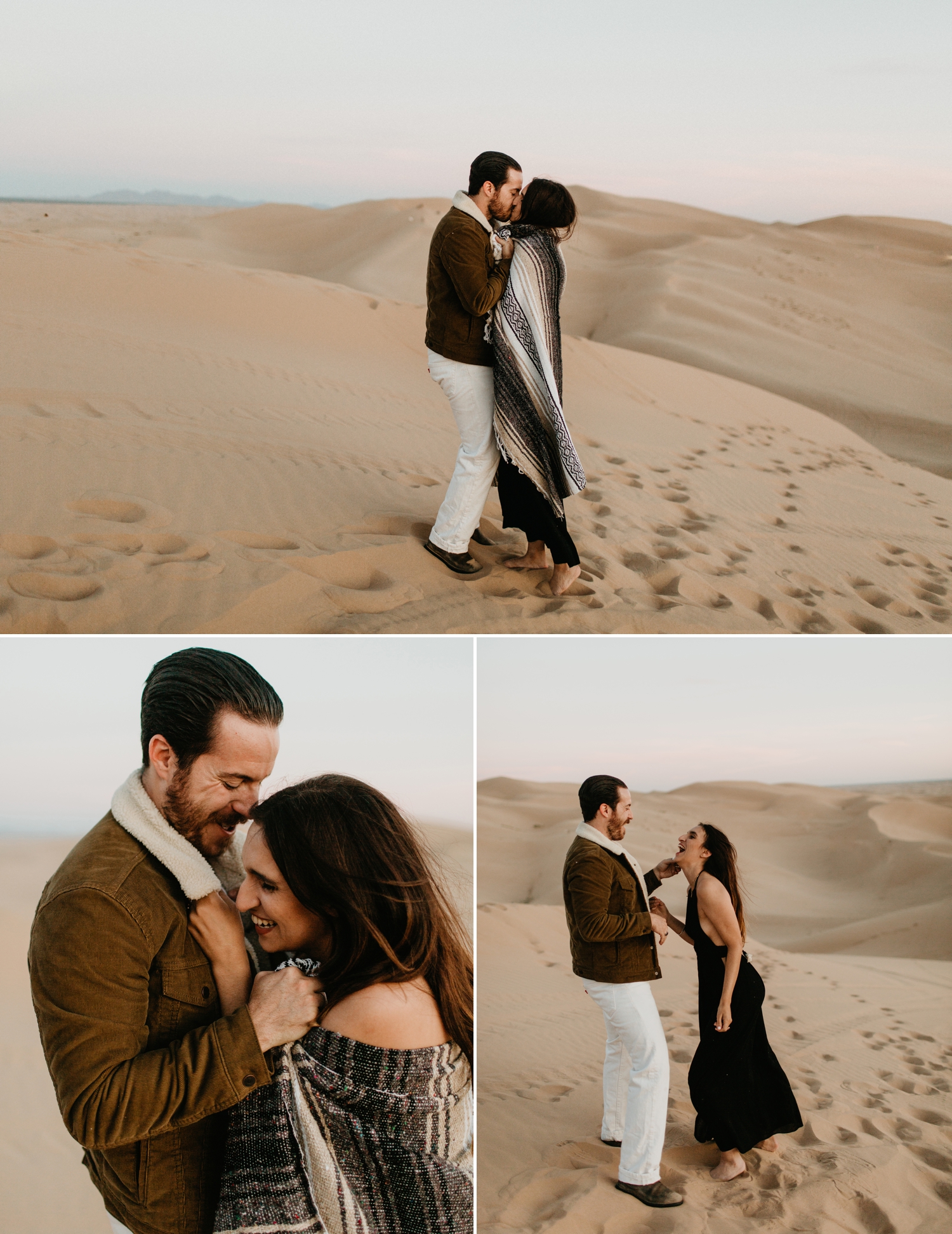 Unique and Bohemian adventurous engagement session on glamis san diego sand dunes