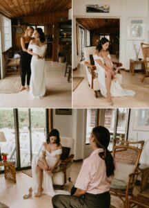 A bride getting ready at her backy